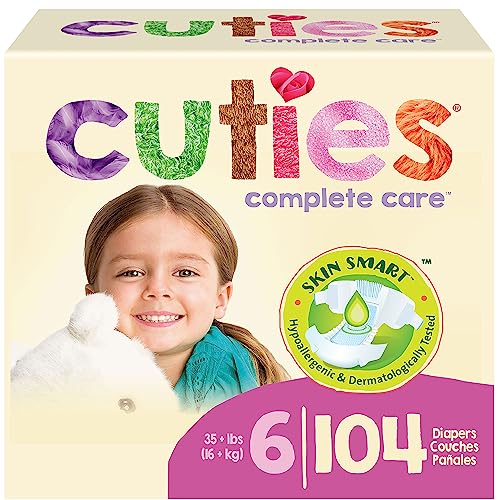 Cuties | Skin Smart, Absorbent & Hypoallergenic Diapers with Flexible & Secure Tabs | Size 6 | 104 Count