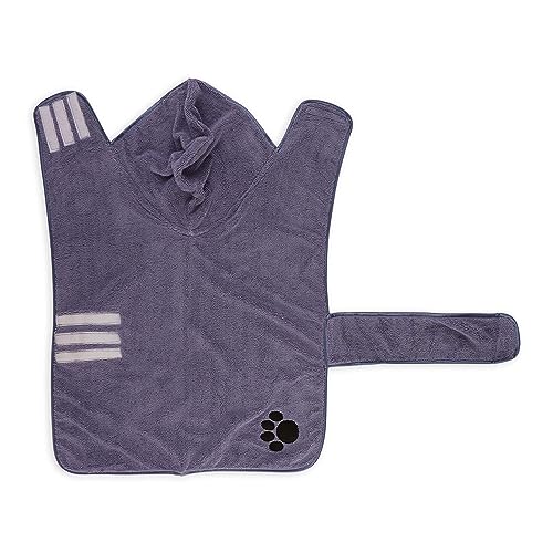 Bone Dry Pet Robe Collection Embroidered Absorbent Microfiber Bath Robe with Adjustable Closure, for Dogs & Cats, Large, Stonewash Blue