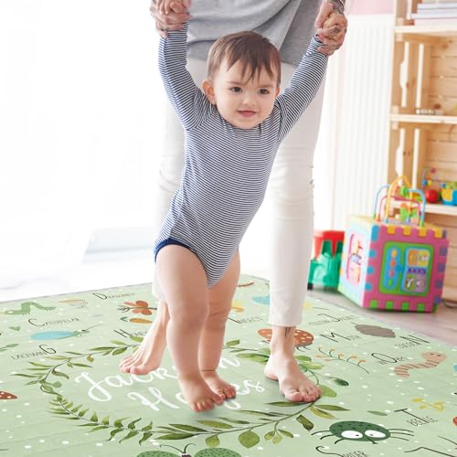 Duckbe ABC Play Mat Custom with Name, Crawling Mat for Baby Floor Tummy Time, Personalized Infant Rug Foldable Toddler Playmat Gift Green Forest(43