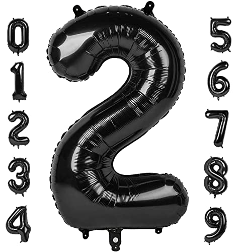 2 Numbers Balloon 40 Inch Black Two Balloon Number Birthday Decor