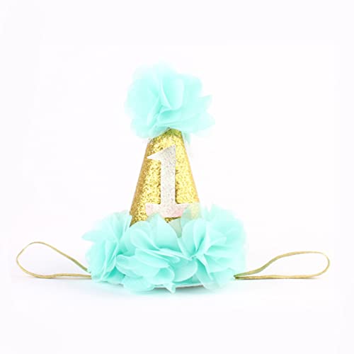 Infant Baby 1st Birthday Party Hat Princess Hairband Baby Girl Flower Delicate Hair Accessories Crown Party Hats, Mint, Small