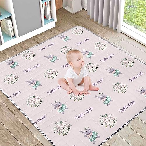 Duckbe Custom Play Mat for Baby Toddler Girls, Non Slip Crawling Padded Mat for Floor Tummy Time, Portable Foldable Infant Rug, Pink Elephant Nursery Bedding Set Shower Gift(47