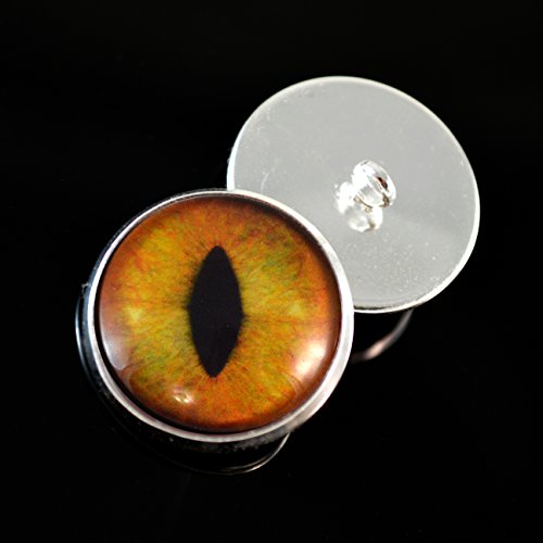 Creamy Orange Cat or Dragon Eyes with Sew in Loops 16mm Glass Eye Cabochons for Fantasy Art Doll Stuffed Animal Soft Sculptures or Jewelry Making Crafts Set of 2