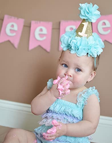 Infant Baby 1st Birthday Party Hat Princess Hairband Baby Girl Flower Delicate Hair Accessories Crown Party Hats, Mint, Small