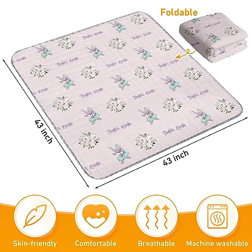 Duckbe Custom Play Mat for Baby Toddler Girls, Non Slip Crawling Padded Mat for Floor Tummy Time, Portable Foldable Infant Rug, Pink Elephant Nursery Bedding Set Shower Gift(47