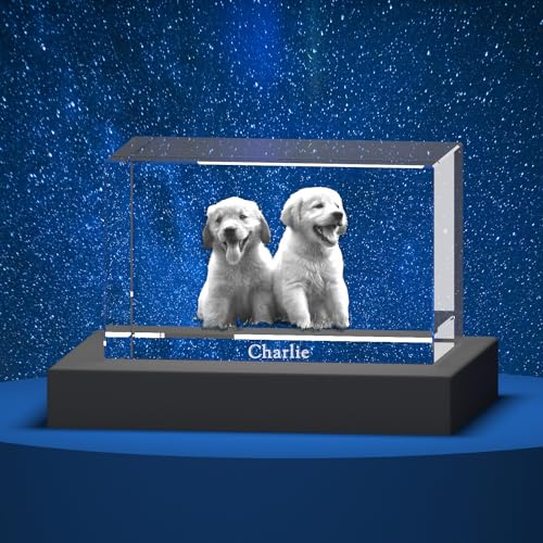 Esthqetic Customized 3D Crystal Photo for Your Memorial Pet,Cat,Dog Personalized Pet 3D Laser Etched Crystal Pictures Custom Loss Cat,Dog,Pet 3D Crystal Picture Frame Memorial Gifts