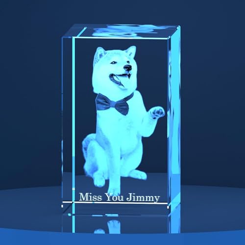 Esthqetic Customized 3D Crystal Photo for Your Memorial Pet,Cat,Dog Personalized Pet 3D Laser Etched Crystal Pictures Custom Loss Cat,Dog,Pet 3D Crystal Picture Frame Memorial Gifts
