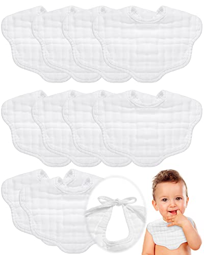 Yahenda 10 Pack Muslin Baby Bibs - White Bandana Drool Bibs, Absorbent Teething Cotton Cloths With Adjustable Straps for Unisex Newborn Infant Toddler