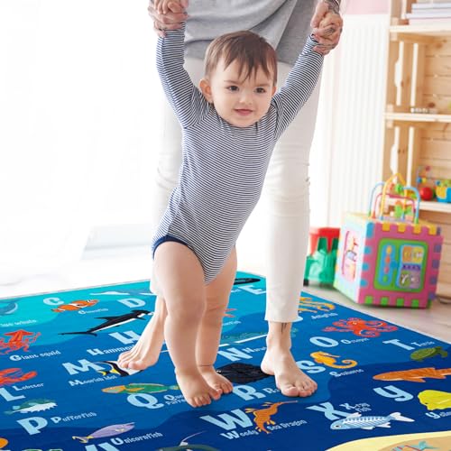 Duckbe ABC Play Mat Custom with Name, Crawling Mat for Baby Floor Tummy Time, Personalized Non Slip Infant Rug Large Foldable Toddler Playmat Gift(43