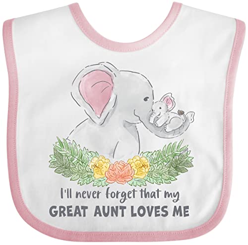 inktastic I'll Never Forget That My Great Aunt Loves Me Cute Elephants Baby Bib White and Pink 3b0cb