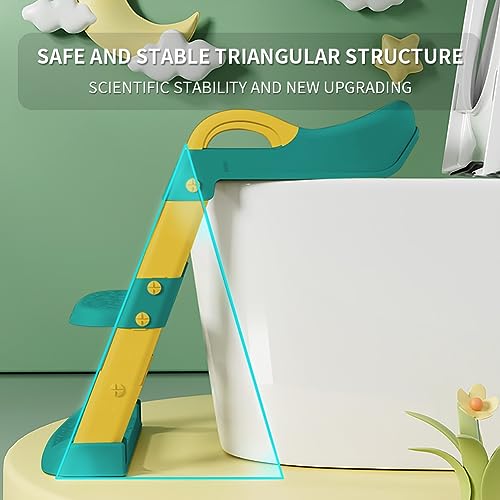 Potty Training Toilet Seat For Boys Girls, Toddler Toilet Seat With Step Stool Ladder, Foldable Toddler Potty Seat For Toilet With Non-Slip Design, Adjustable Height (Blue & Yellow)