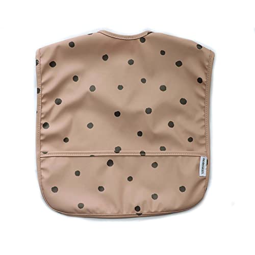 modernKIDS Sleeveless Baby Bib for Girls and Boys - Washable Waterproof Bib for Baby - Open Back Baby Smock for Eating - Baby Apron Bib with Catcher Pocket (Pink Polka Dots)
