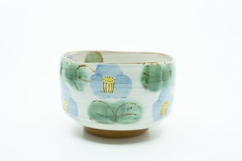 all day i eat like a shark Matcha Tea Bowl – Authentic Japanese Chawan, matcha mixing bowl - Handcrafted Matcha Cup -hand painted japanese flowers, Made in Japan (Blue Camelia Flowers)