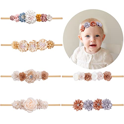 NUWAJP Baby Girls Headbands Flower Headband 6 Pcs Nylon Elastic Headbands Newborn Hair Bows Hair Accessories Gifts for Infant Toddlers Kids