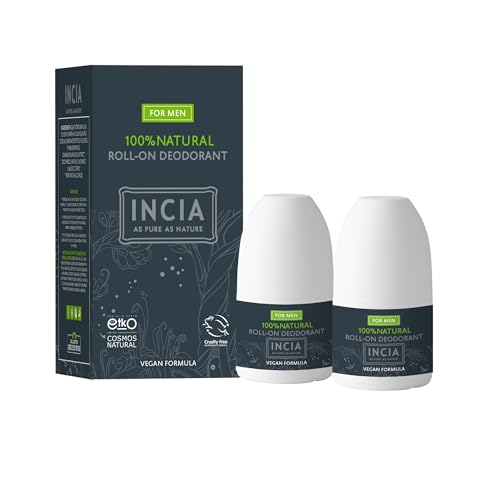 Incia, Natural Deodorant | Vegan | Aluminum Free Deodorant for Men and Women | Fresh |Cruelty Free, Paraben Free, Natural Fragrance (Men, Pack of 2)