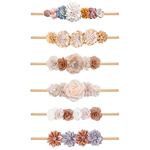 NUWAJP Baby Girls Headbands Flower Headband 6 Pcs Nylon Elastic Headbands Newborn Hair Bows Hair Accessories Gifts for Infant Toddlers Kids