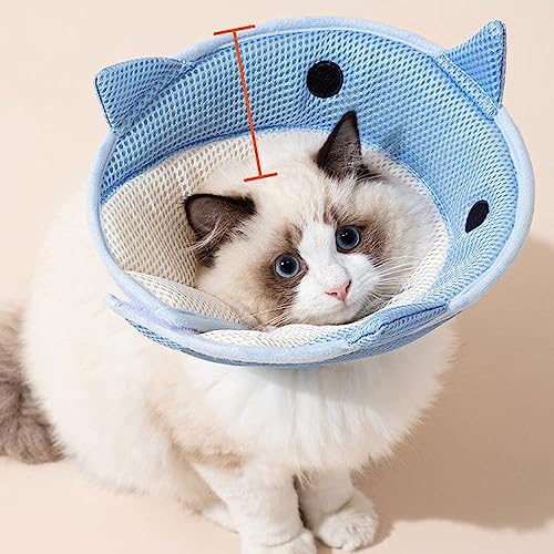 Cat Cone Collar, Cute Comfortable Cat Recovery Collar for Post-Surgery Wound Healing, Adjustable Pet Cone E-Collar Protective Collar for Cat Kitten Prevent from Licking Wounds Blue S