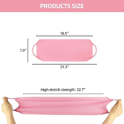 2Pcs Exfoliating Back Scrubber with Handles Body Scrubber Towel for Shower Nylon Back Exfoliator Washcloth Washer for Men Women (Pink)