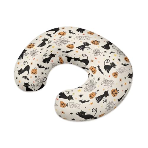 Panskyllis Cat Pumpkin Cobweb Nursing Pillow Detachable Newborn Original Breastfeeding Slipcover Case Removable Head Support Protector Cushion Essential with Hidden Zipper