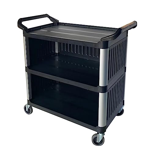 3 Tier Utility Cart with Enclosed End Panels,Universal Wheels and Handles Heavy Duty Rolling cart for Kitchen/Office/Restaurant (Utility Cart)