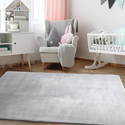 BALAPET Thick Memory Foam 71x59 Play Mat for Playpen, Super Soft Velvet Portable Baby Playpen Mat for Kids Toddler Crawling and Play, Non-Slip Bottom Playmat, Grey