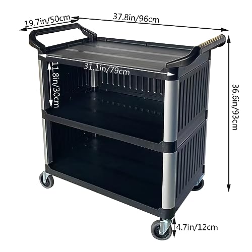3 Tier Utility Cart with Enclosed End Panels,Universal Wheels and Handles Heavy Duty Rolling cart for Kitchen/Office/Restaurant (Utility Cart)