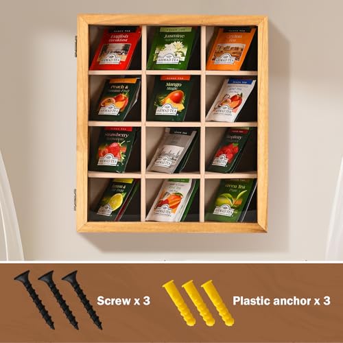 Ll.TOPWP Wood Tea Box Organizer 12 Compartment Multi-Functional Storage Box with Clear Acrylic Window,Tea Bag Holder for Cabinet.