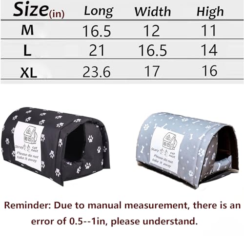 FIEATES Cat House for Outdoor Cats in Winter, Thickened Weatherproof Foldable, Houses for Feral Cats Stray Cats Shelter Home Keep Warm Outdoor Indoor Garden (Grey, Medium)