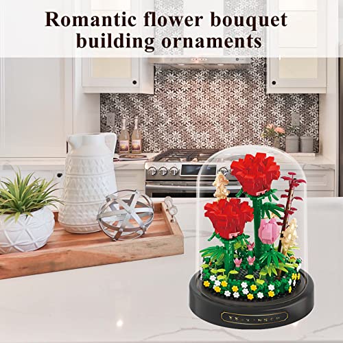 OLTLYUNH Flower Bouquet Set,Mini Bricks Botanical Collection Flowers Building Blocks,Artificial Plant Bonsai Tree Friend Set,New Year Valentines Birthday Gift for Mom Girls Women Adults(Red)