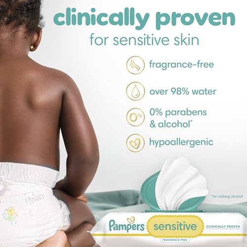 Pampers Baby Wipes, Sensitive, Water Based Wipe, Clinically Proven, Hypoallergenic, and Unscented for Babies