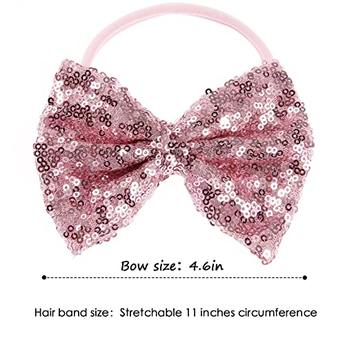 Song Qing Baby Infant Girls Hair Band Sequined Bow Headband Turban Knot Hair Headwear (Sequins Pink)