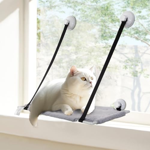 ZQOZQO Cat Window Hammock,Sturdy Window Mounted Cat Seat Cat Window Perch for Indoor Cat Single and Double Stack Tray Available (Single Stack)