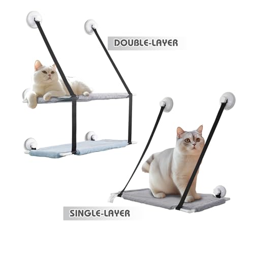 ZQOZQO Cat Window Hammock,Sturdy Window Mounted Cat Seat Cat Window Perch for Indoor Cat Single and Double Stack Tray Available (Single Stack)