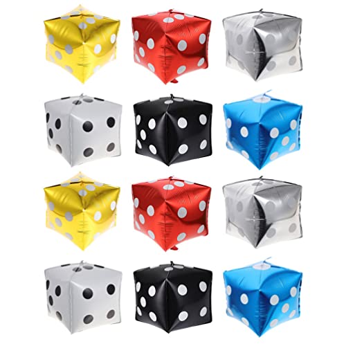 Gadpiparty 12 Pack Foil Dice Balloons: Square Metallic Cube Party Balloons - for Wedding, Birthday, Bachelorette & Anniversary Decorations