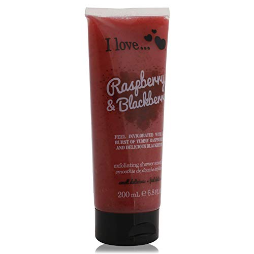 I Love Raspberry and Blackberry Exfoliating Shower Smoothie - Exfoliating Body Scrub and Body Wash - Cleanse and Soften Skin - Fruity Scent