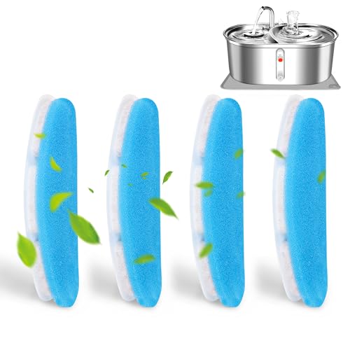 Easterville 4 PCS Replacement Filters for Stainless Steel Cat Water Fountain, Two Spout Pet Water Fountain Four Filtration Filters