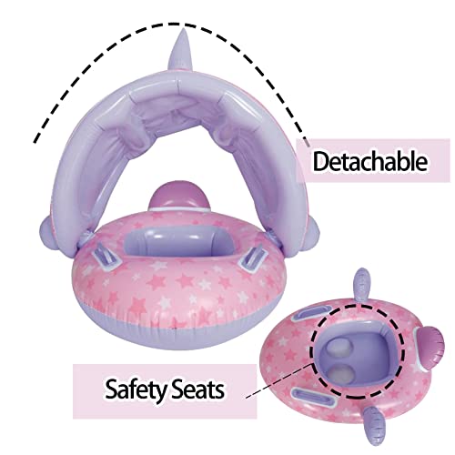 Baby Pool Float with Canopy,Swimming Boat with Sunshade,Infant Baby Pool Float Super Buoyant,Toddlers Swimming Ring for 1