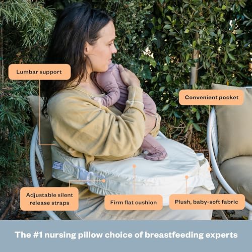 My Brest Friend Deluxe Organic Nursing Pillow 100% Organic Cotton Slipcover Ergonomic Breastfeeding Pillows Supports Both Mom and Baby Breastfeeding Essentials Handy Side Pocket Cream