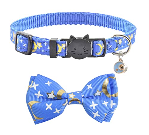 Bowtie Cat Collars Breakaway with Bell, Adjustable Cute Kitty Collars Safety Buckle Kitten Collar for Cat Puppy 7.5