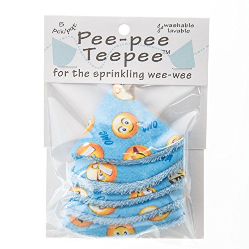 Washable cotton Pee-pee Teepees that shield baby boys pee during diaper changes. Makes a great add-on gift for a baby shower thanks to its fun, gift-ready store packaging. 5 pack. Emoji