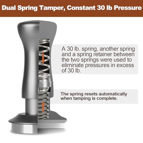 MEION Espresso Tamper 58.5mm Coffee Tamper, Calibrated Dual Spring Loaded Barista Tamper with Stainless Steel Base, Comes with aluminum storage pad (58.5MM, Silver)