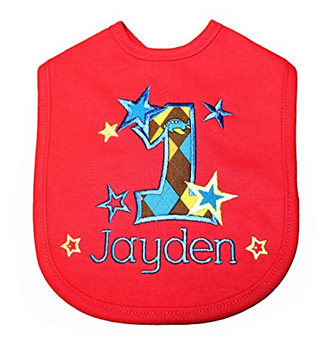Fantasy Kids Designs First Birthday Smash Bib for Baby Boy Turning 1 with Bib Personalized withCustom Name (Red Bib)