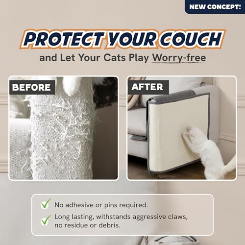 Panther Armor Cat Scratching Mats for Couch [2pcs for Left & Right Arm in Grey] - Natural Sisal Couch Protector from Cat Scratch - Furniture Protectors for Pets - Scratch Pads