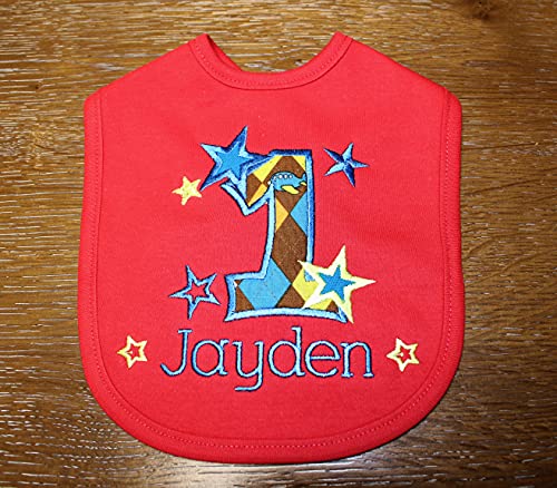 Fantasy Kids Designs First Birthday Smash Bib for Baby Boy Turning 1 with Bib Personalized withCustom Name (Red Bib)