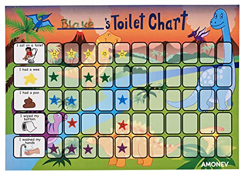 Amonev Dinosaur Toilet Training Reward Chart and Potty Training Reward Chart for Boys and Girls Toddlers Twin Pack with 225 Star Stickers Included