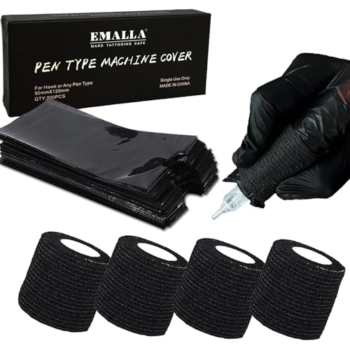 Beoncall Tattoo Pen Machine Covers and Grip Tape 200Pcs Machine Pen Covers with 4Pcs 2