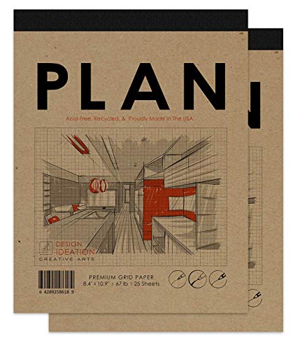 Design Ideation Grid PAD. Removable Sheet. Premium Paper. Smart-Bind Reinforced Lay Flat Binding. Grey Grid. (8.5