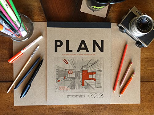 Design Ideation Grid PAD. Removable Sheet. Premium Paper. Smart-Bind Reinforced Lay Flat Binding. Grey Grid. (8.5