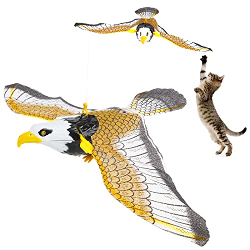 LOMIMOS Flying Interactive Bird Cat Toy, Hanging Spinning Simulation Bird with Light Sound for Indoor Ceiling Kitten Play Chase Exercise Eliminating Boredom(Eagle)