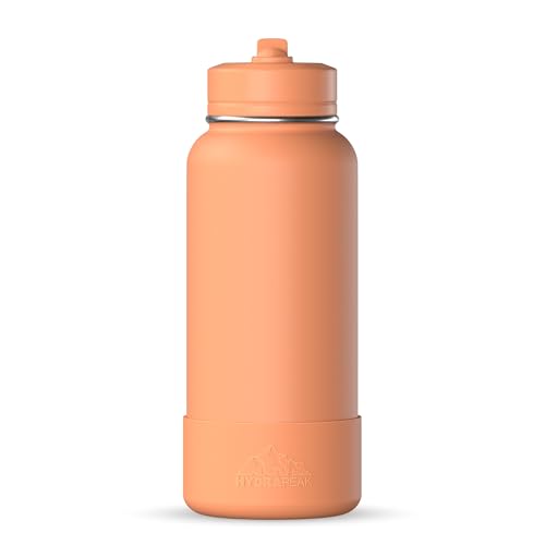 Hydrapeak 32oz Sport Insulated Water Bottle with Straw or Chug Lid, Leak & Spill Proof, Keeps Drinks Cold for 24 Hours, Hot for 12 Hours, Premium Stainless Steel Water Bottles (32oz, Apricot Crush)